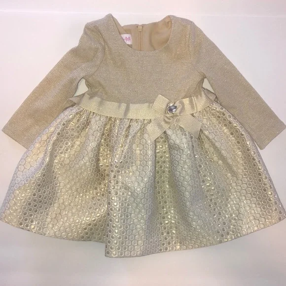 bonnie jean gold dress Bonnie Jean Baby Girl Tori Golden Dress with Faux Fur Cardigan – Cute as a  Button main image 0